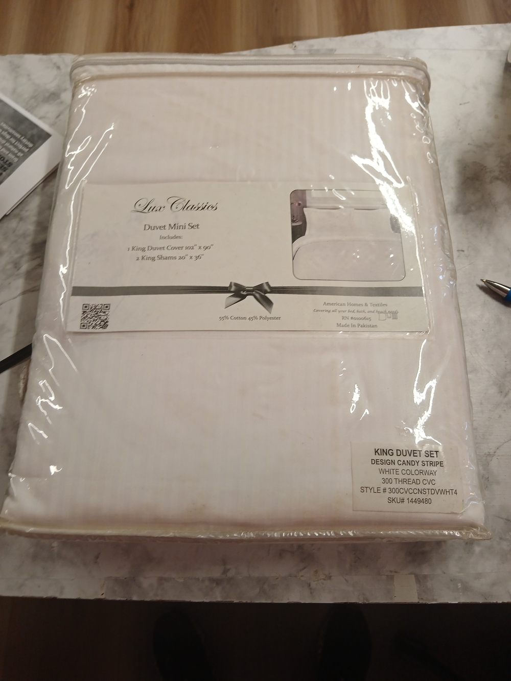 Classic King Duvet Set in White Stripe